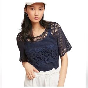 Anthropologie James Coviello & Janice
Navy Blue Open Knit Crochet Top XS